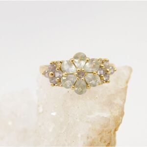 14K Yellow Gold Aquamarine Cluster Floral Ring Size 6 2.9g STS Jewelry, marked